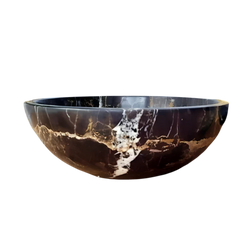 Natural Stone Marble Round Shape Basin Counter Top Bathroom Sink In Black & Gold Marble