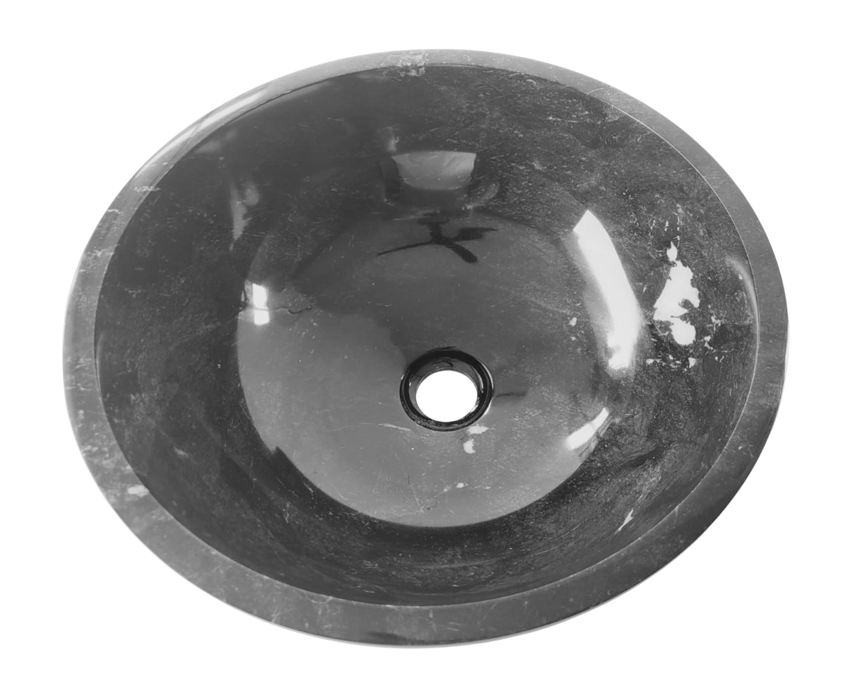 Jet Black Marble Round Basin Top Mount