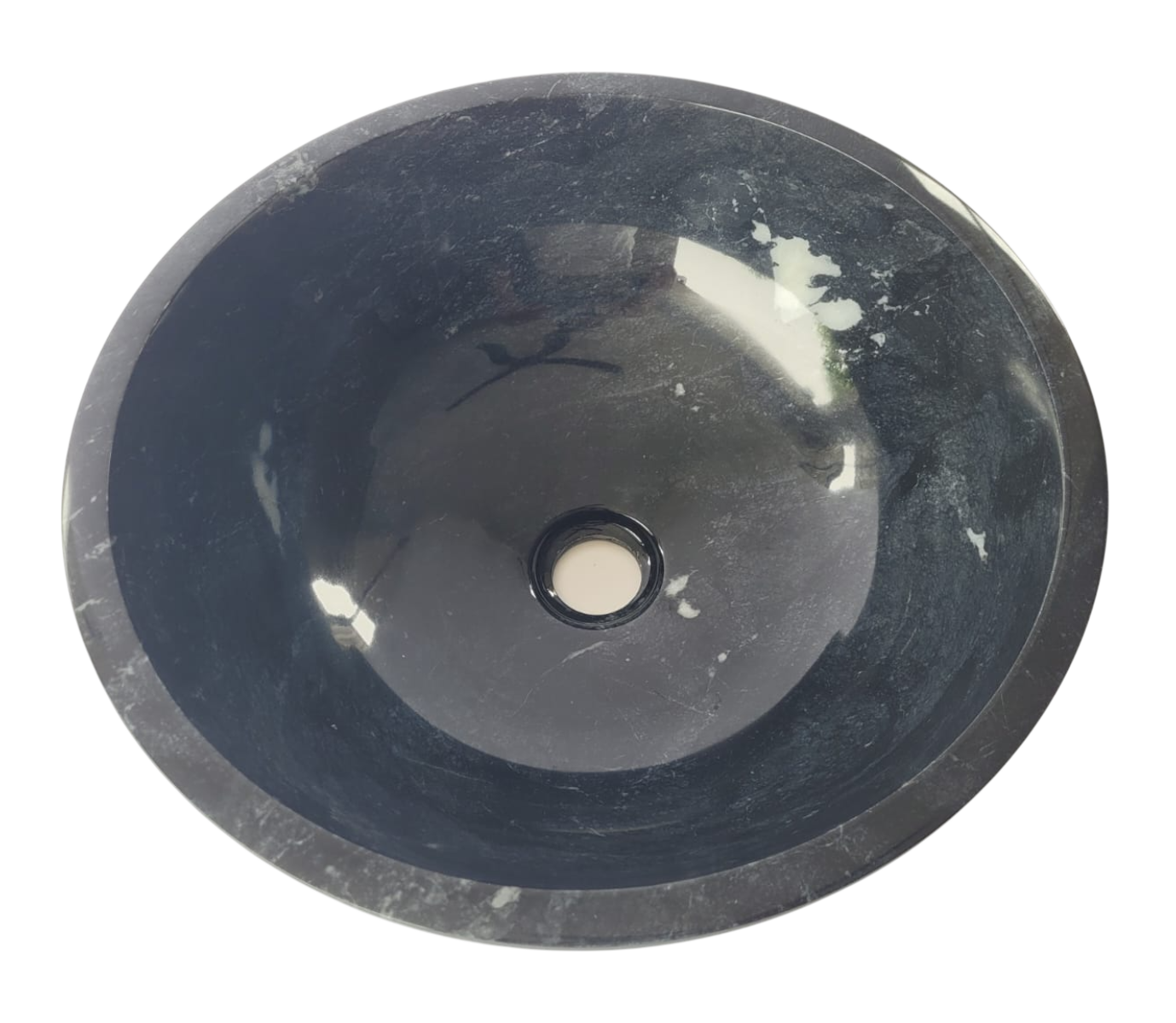 Jet Black Marble Round Basin Top Mount