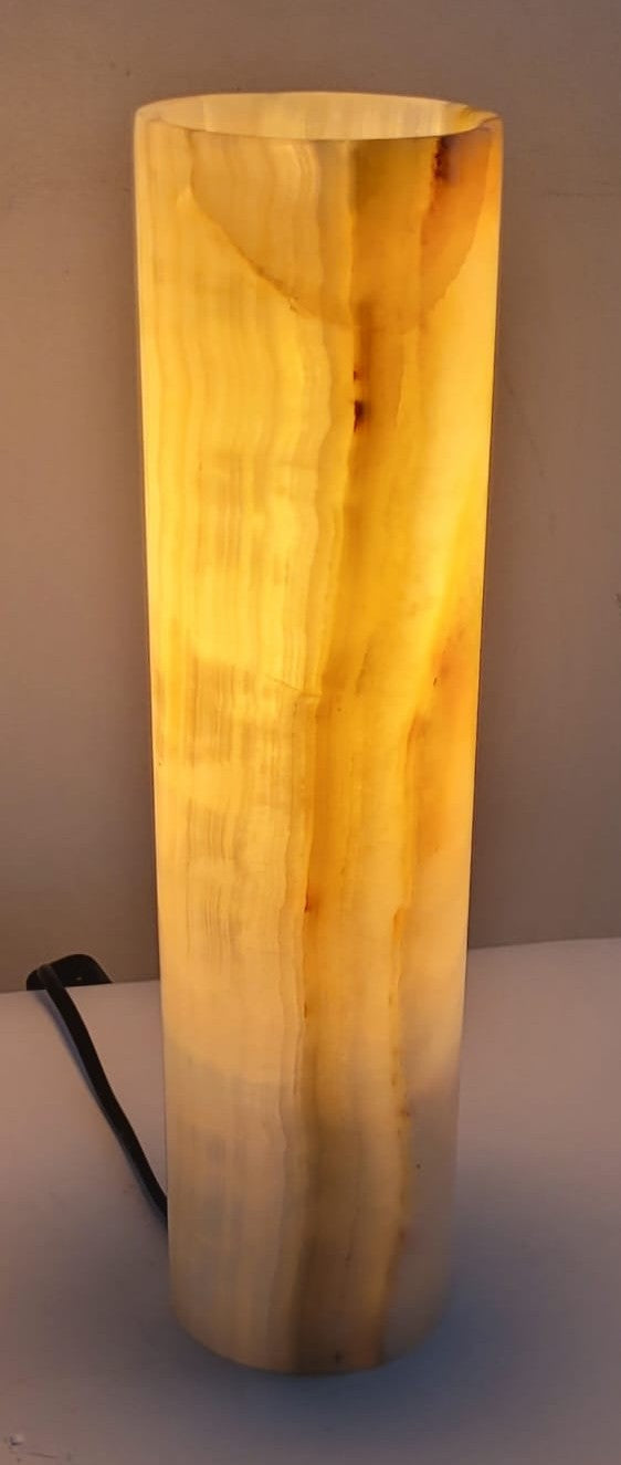 Green Onyx Cylindrical Lamp – Handcrafted from One Solid Stone (30x8x8cm, 1.35kg)