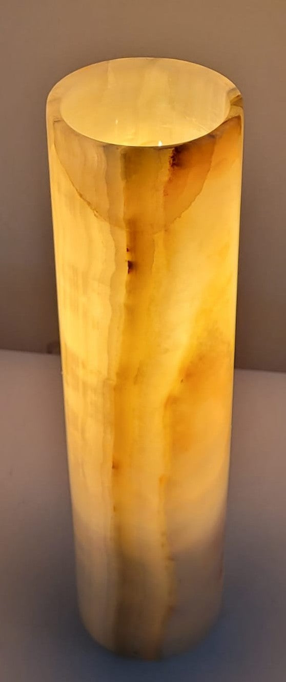 Green Onyx Cylindrical Lamp – Handcrafted from One Solid Stone (30x8x8cm, 1.35kg)