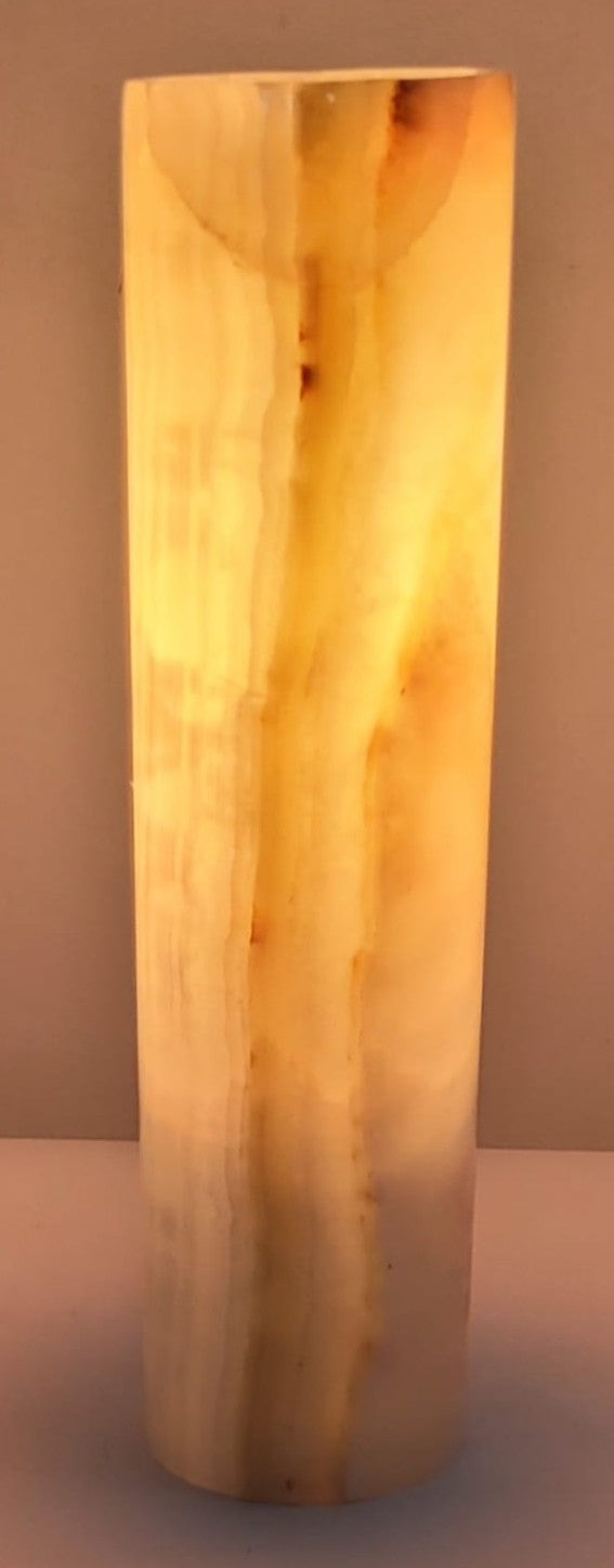 Green Onyx Cylindrical Lamp – Handcrafted from One Solid Stone (30x8x8cm, 1.35kg)