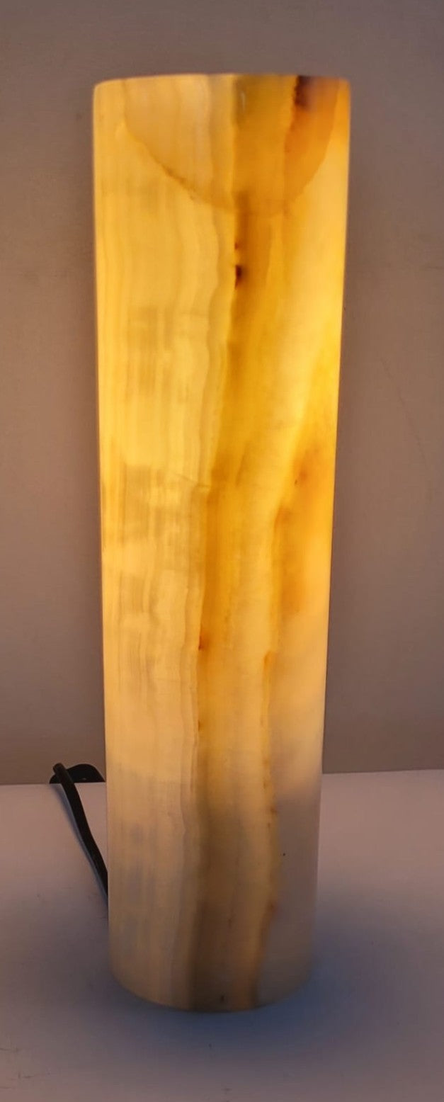 Green Onyx Cylindrical Lamp – Handcrafted from One Solid Stone (30x8x8cm, 1.35kg)