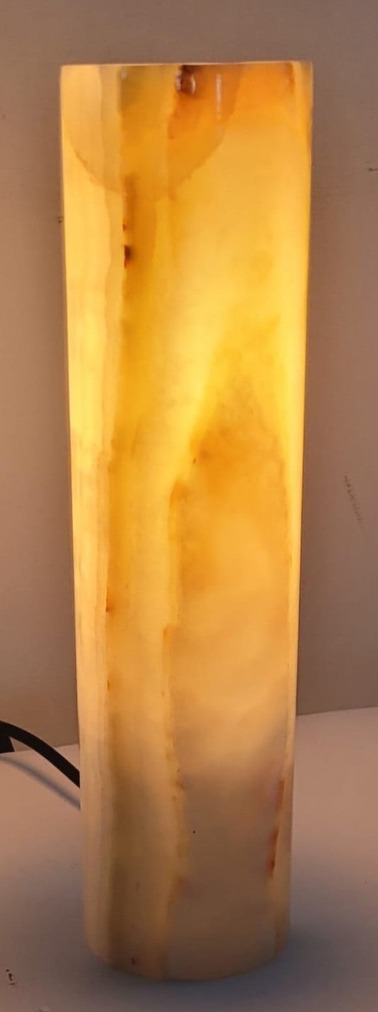 Green Onyx Cylindrical Lamp – Handcrafted from One Solid Stone (30x8x8cm, 1.35kg)