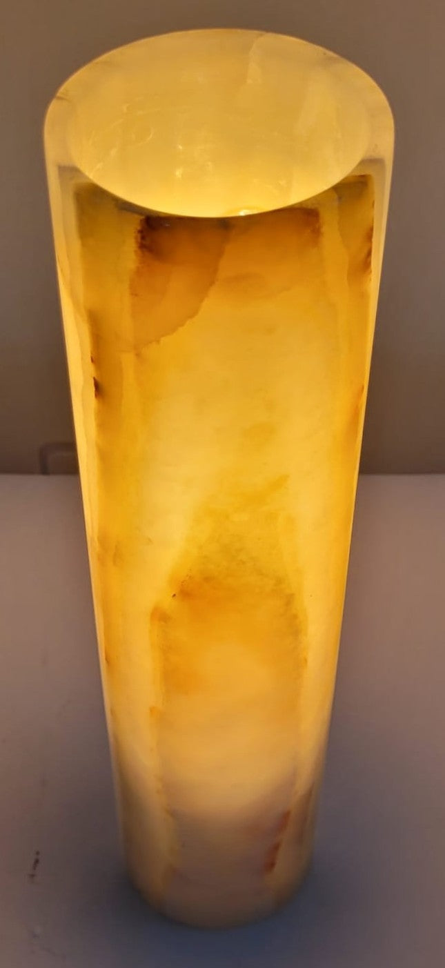 Green Onyx Cylindrical Lamp – Handcrafted from One Solid Stone (30x8x8cm, 1.35kg)