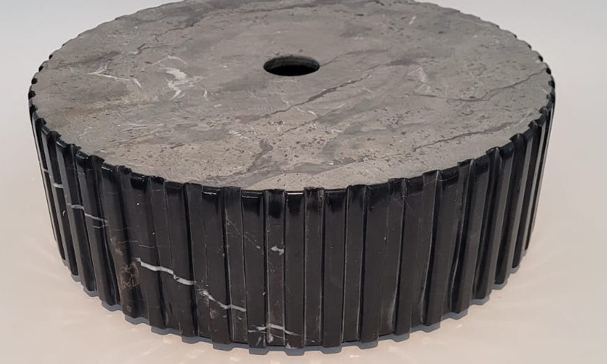 Fluted Black & Gold Marble Round Basin