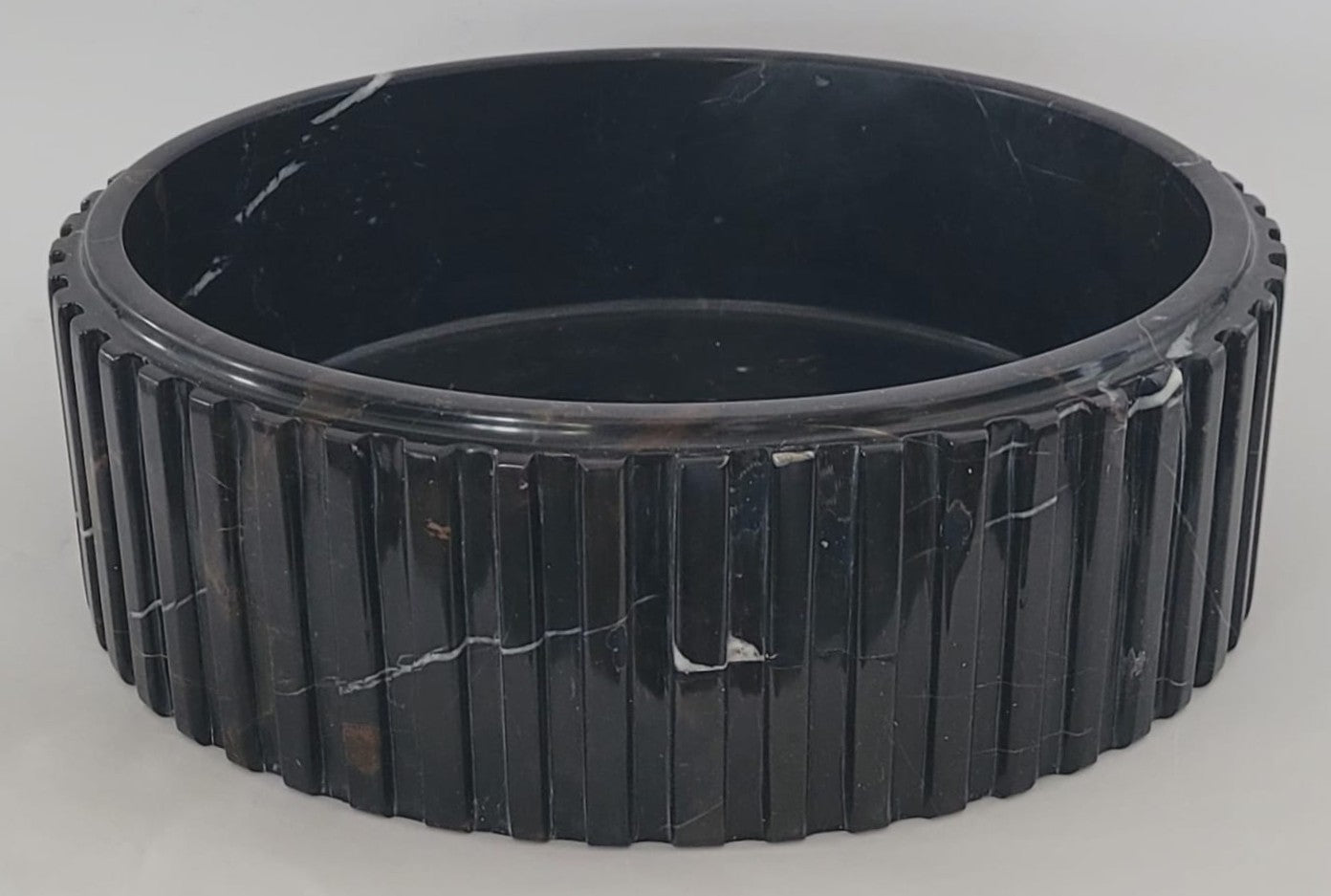 Fluted Black & Gold Marble Round Basin