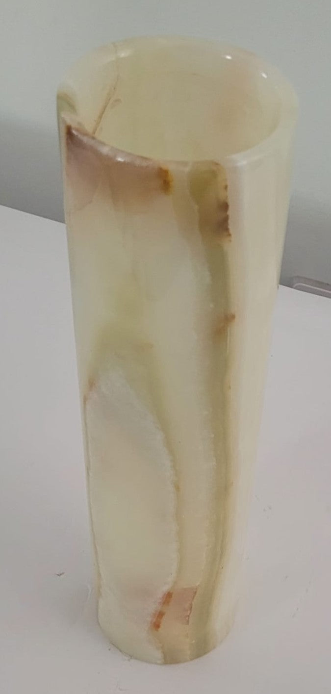 Green Onyx Cylindrical Lamp – Handcrafted from One Solid Stone (30x8x8cm, 1.35kg)