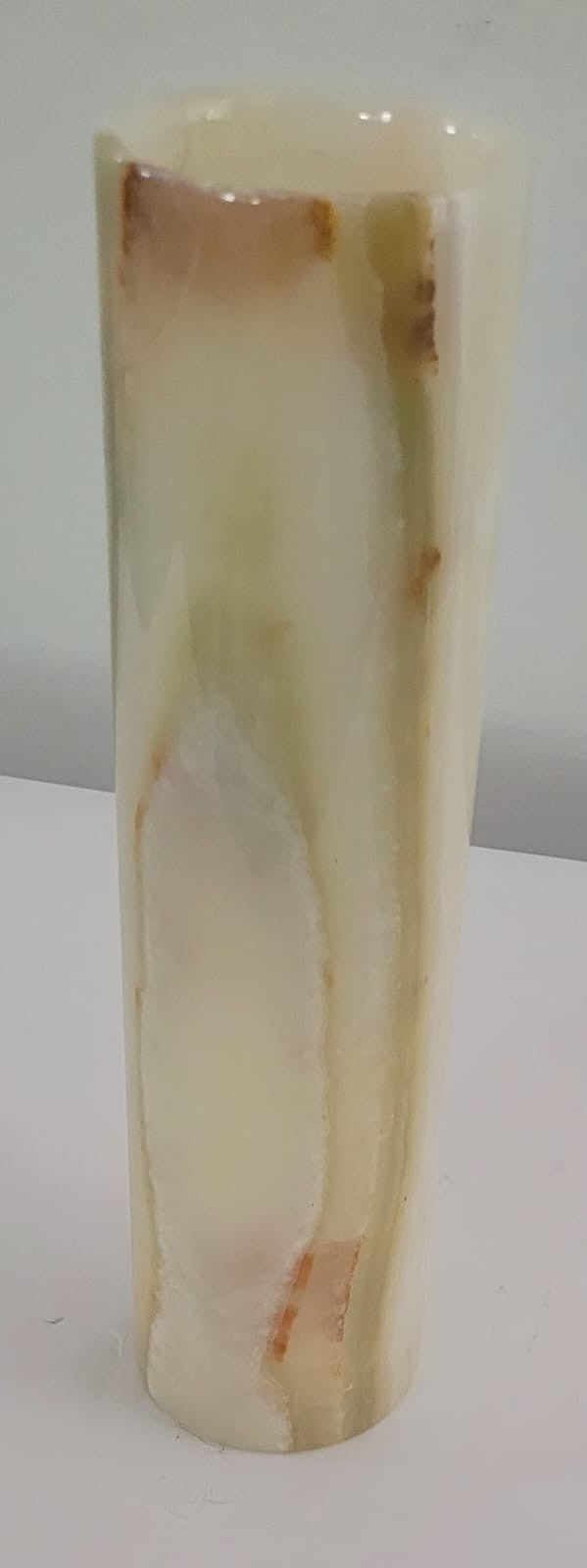 Green Onyx Cylindrical Lamp – Handcrafted from One Solid Stone (30x8x8cm, 1.35kg)