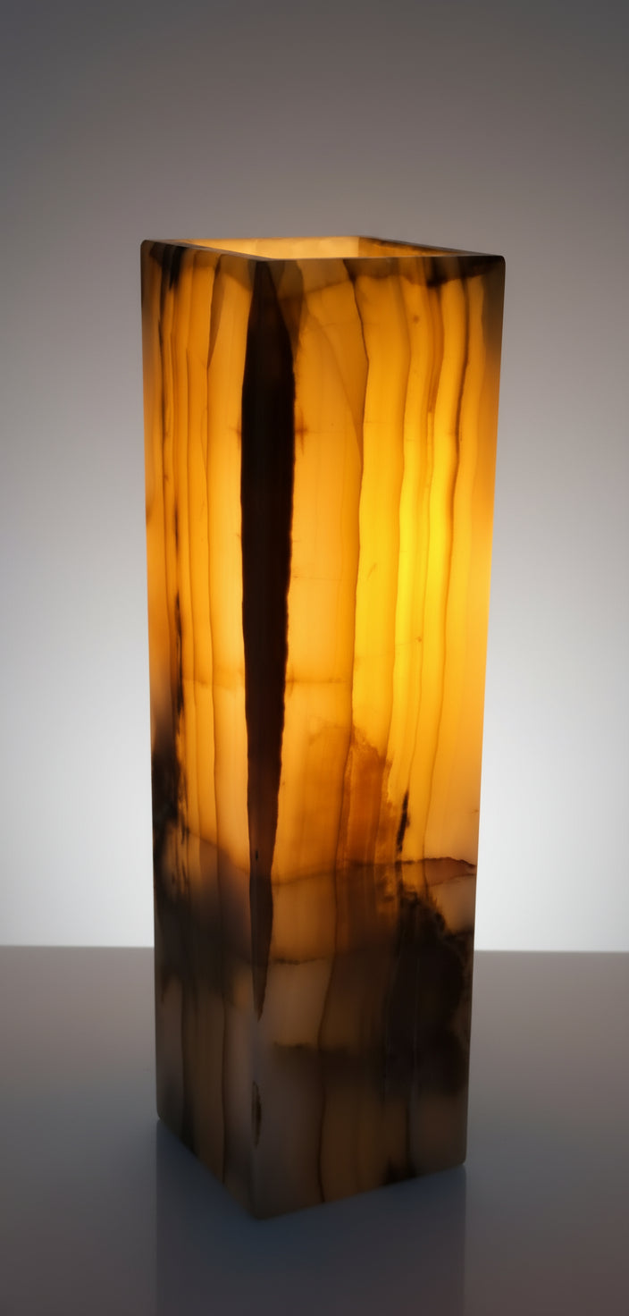 Honey Onyx Glow Lamp – 30cm Rectangular Stone Light