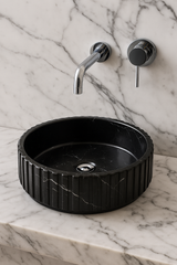 Fluted Black & Gold Marble Round Basin