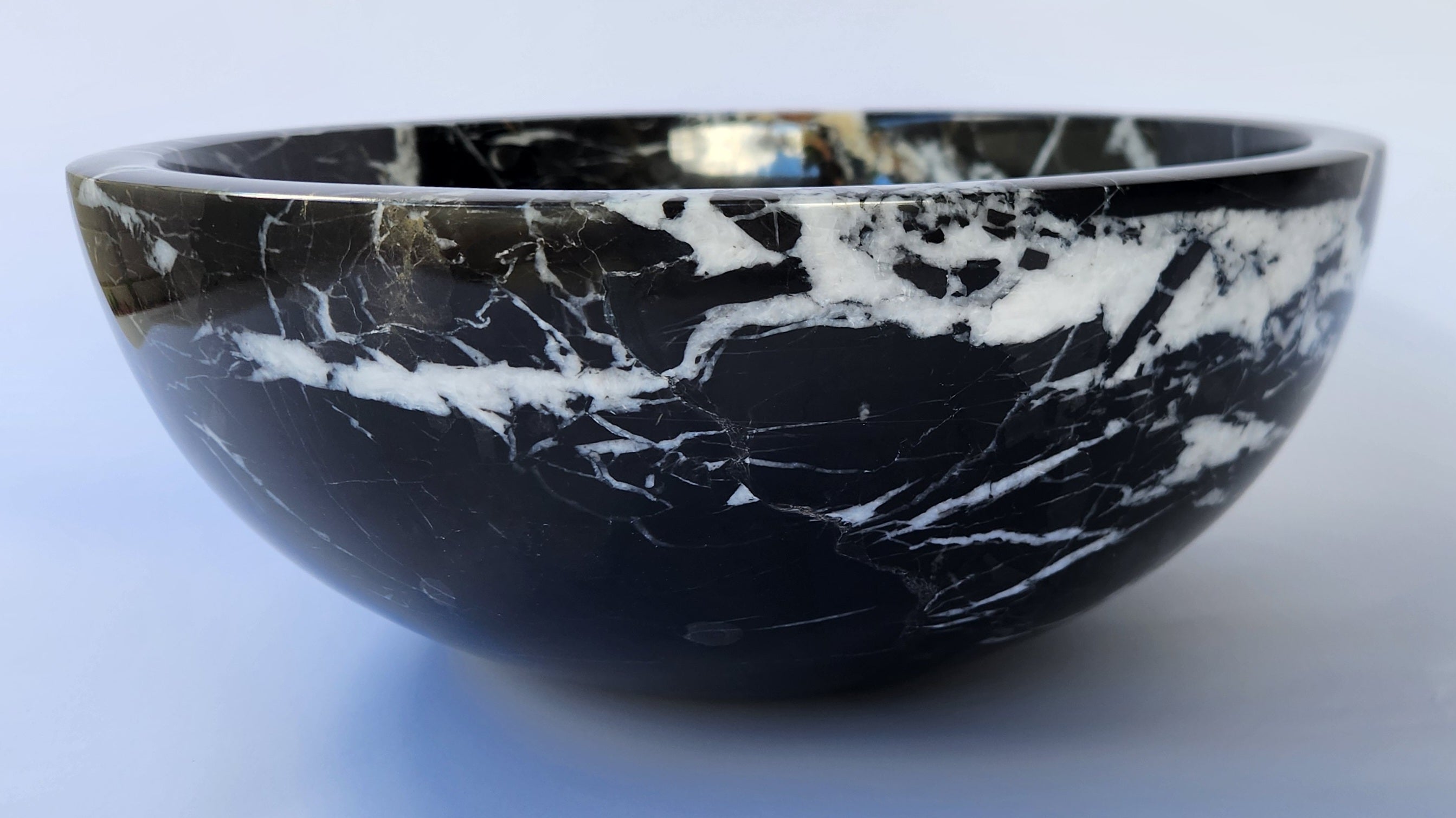 Natural Stone Marble Round Basin Counter Top Bathroom Sink In Black & Gold Marble