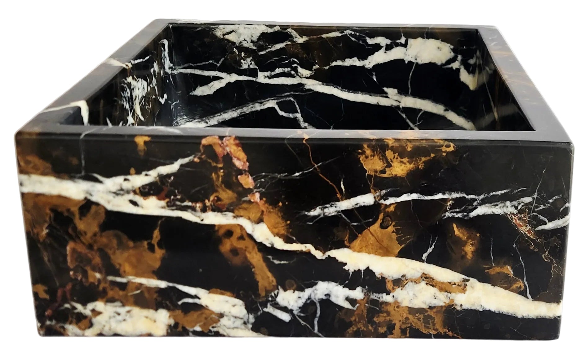 Black And Gold Marble Square Handmade Bathroom Basin