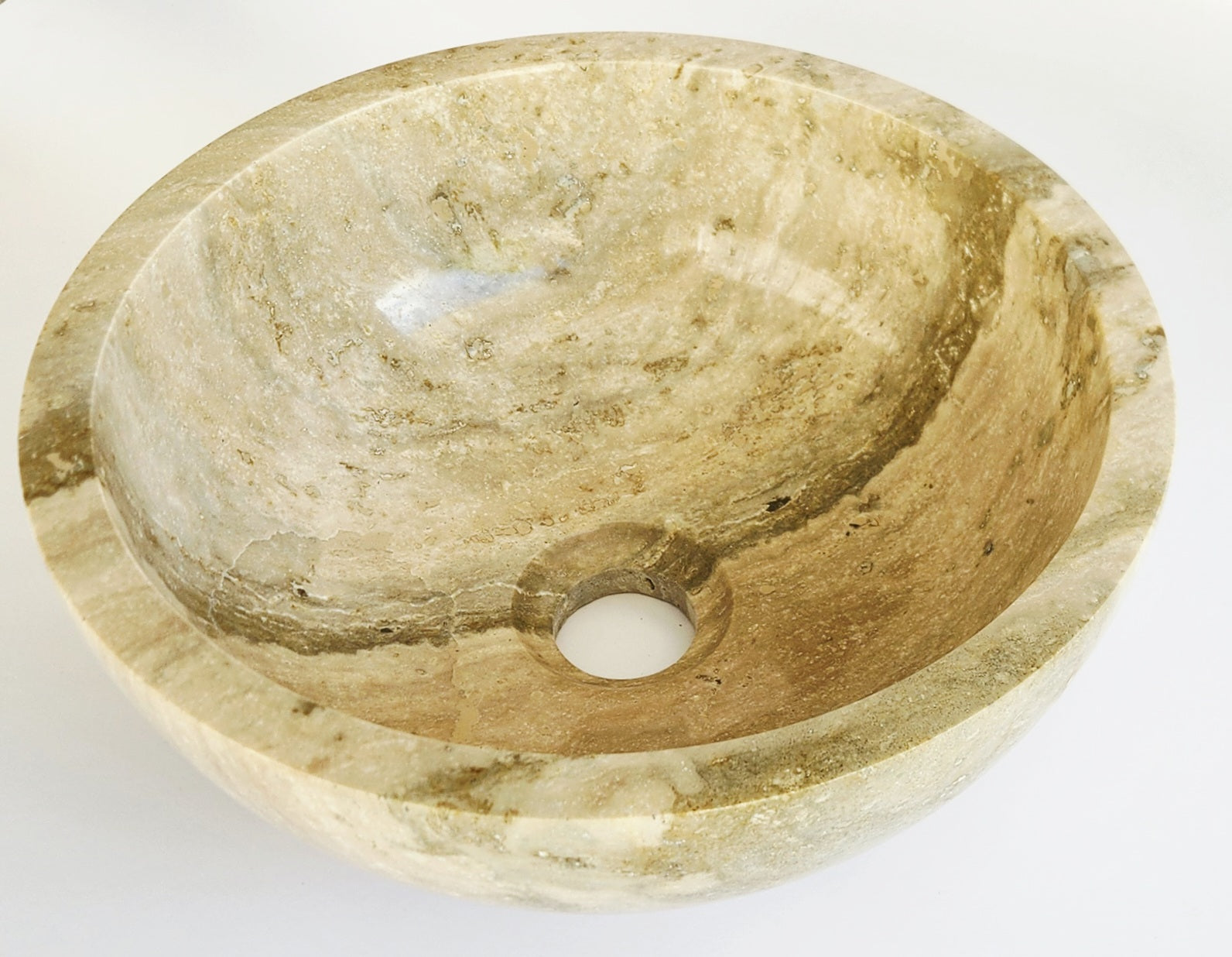 Handmade Round Travertine Vessel Sink – 40x40x14cm & 30x30x12.5cm