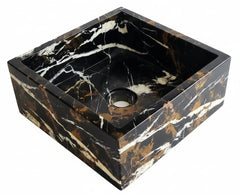 Black And Gold Marble Square Handmade Bathroom Basin