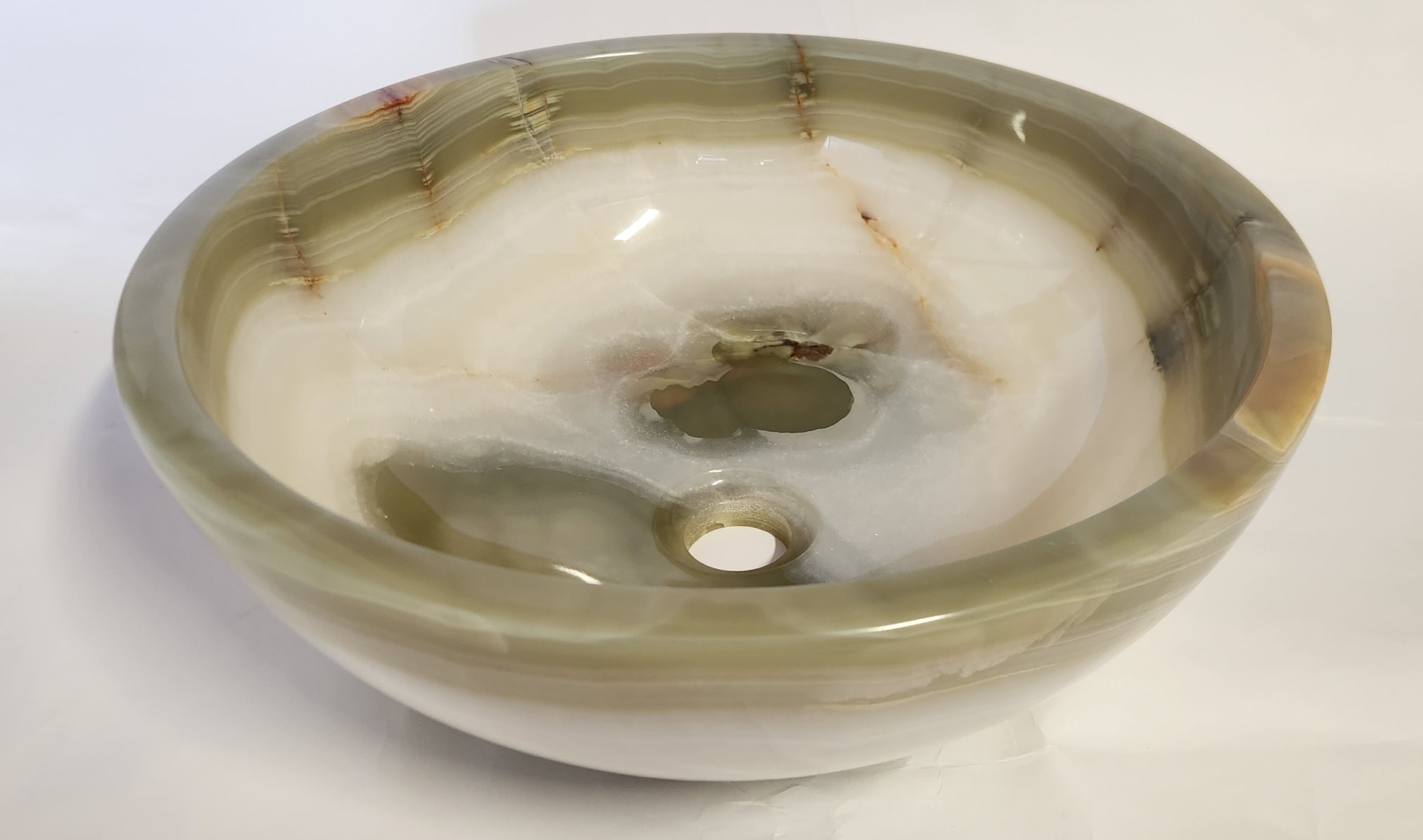 Light Green Onyx Round Basin Top Mount