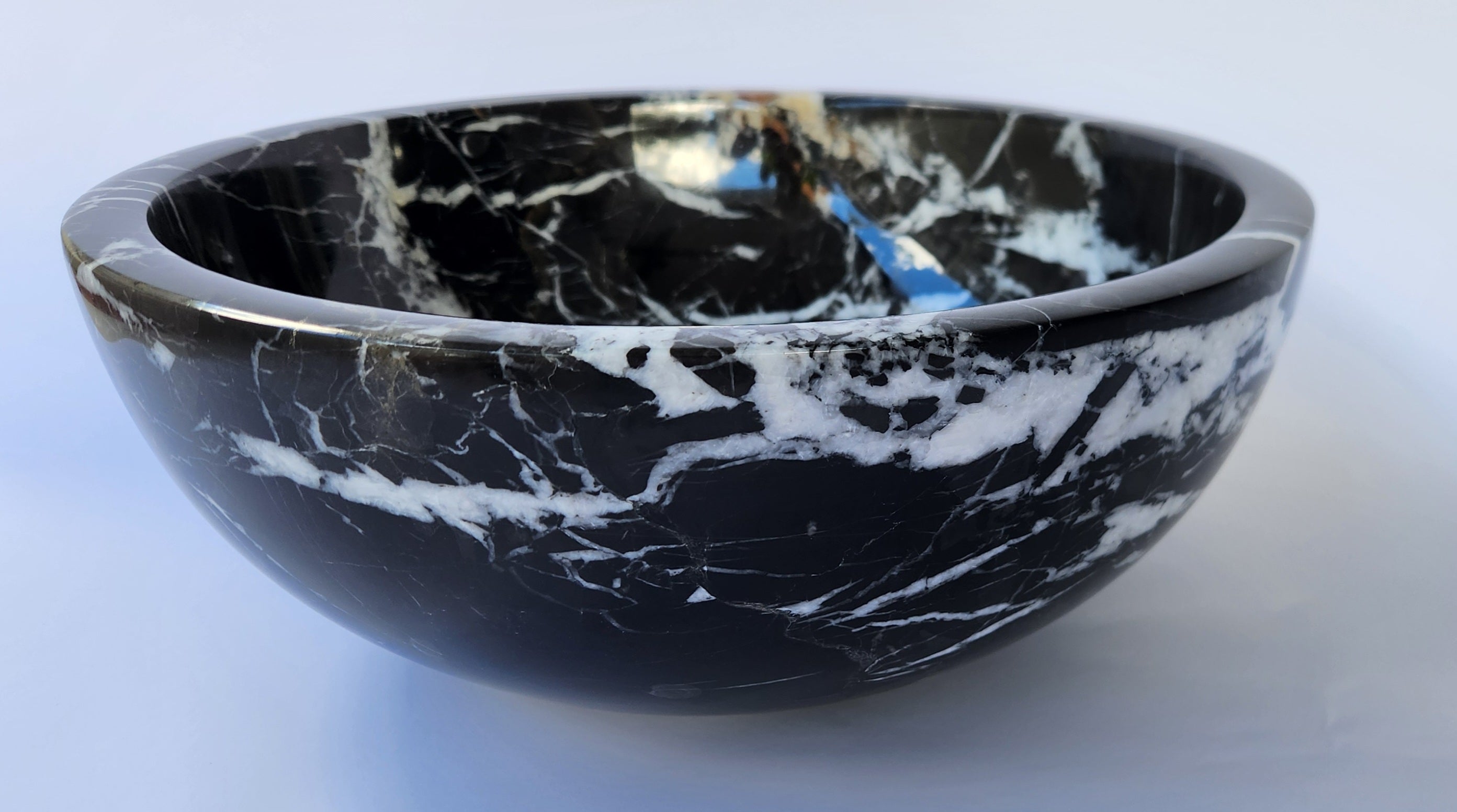 Natural Stone Marble Round Basin Counter Top Bathroom Sink In Black & Gold Marble