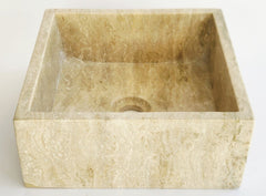 Square beige stone sink on a white background