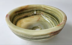 Onyx Sink bowl with green and brown glaze on a white background