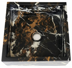Black And Gold Marble Square Handmade Bathroom Basin