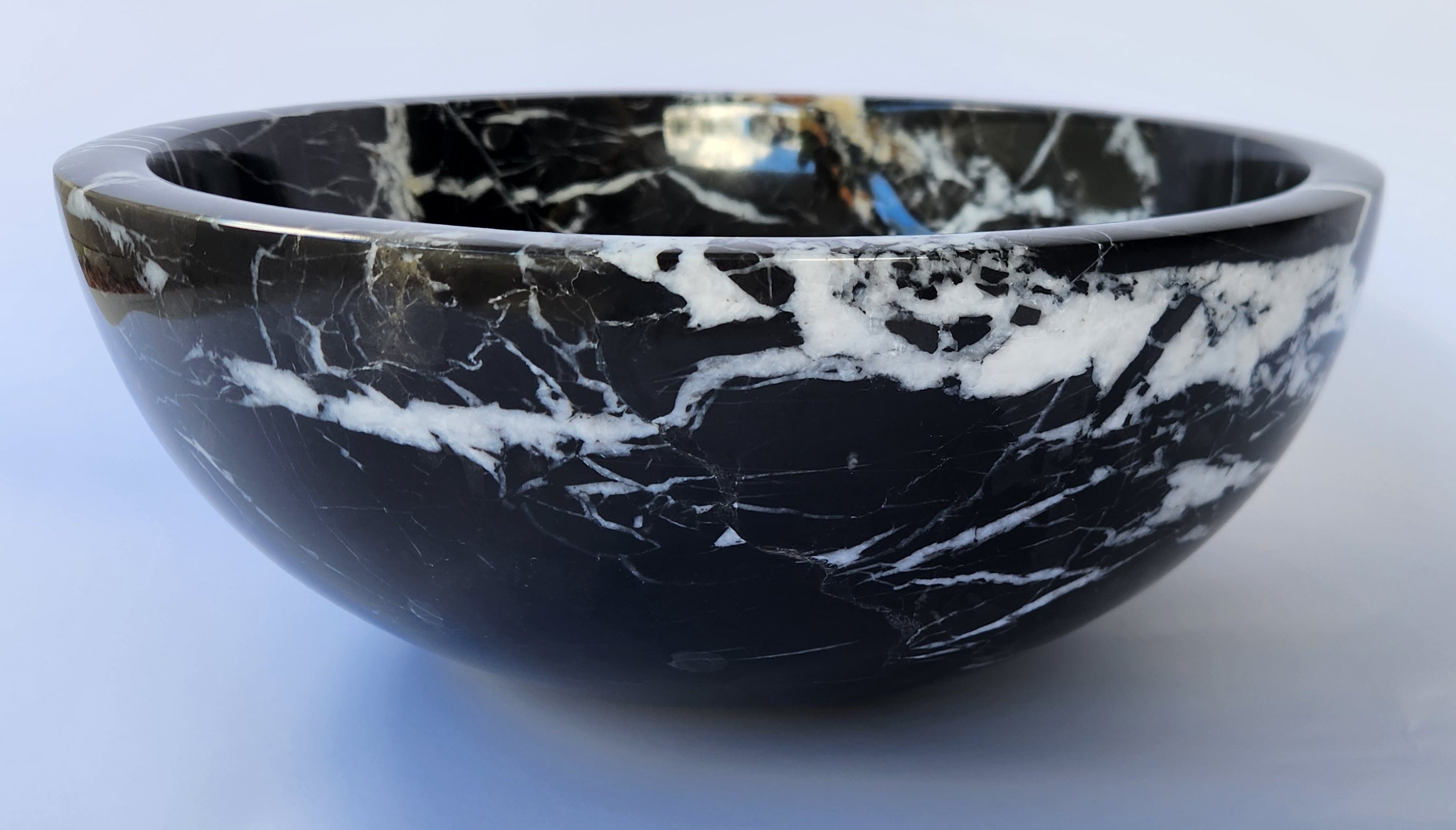 Natural Stone Marble Round Basin Counter Top Bathroom Sink In Black & Gold Marble