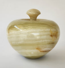 Hand-Carved Natural Green Onyx Lidded Vessel | Decorative Stone Jar