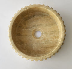 Fluted Travertine Round Basin with Flat Base