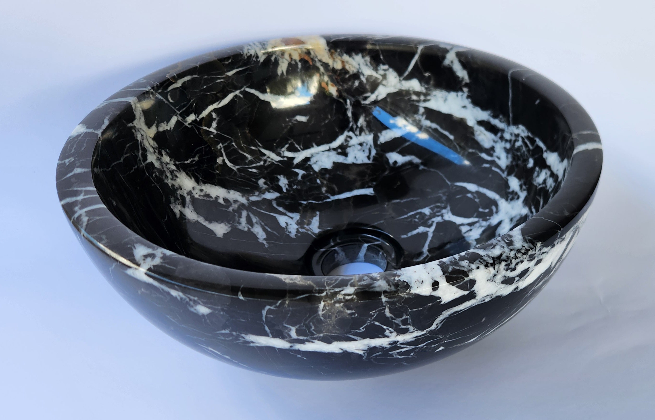 Natural Stone Marble Round Basin Counter Top Bathroom Sink In Black & Gold Marble