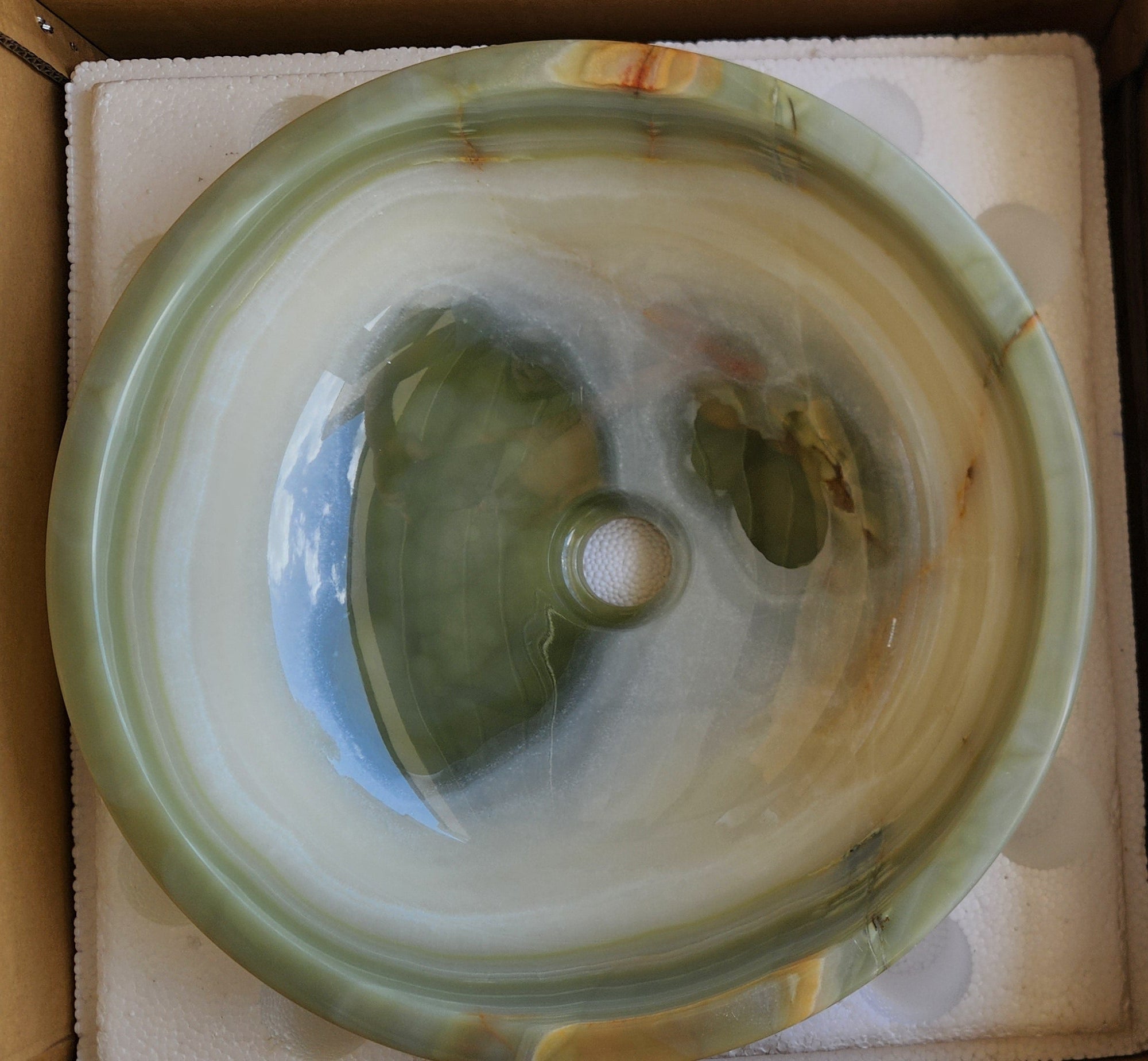 Light Green Onyx Round Basin Top Mount