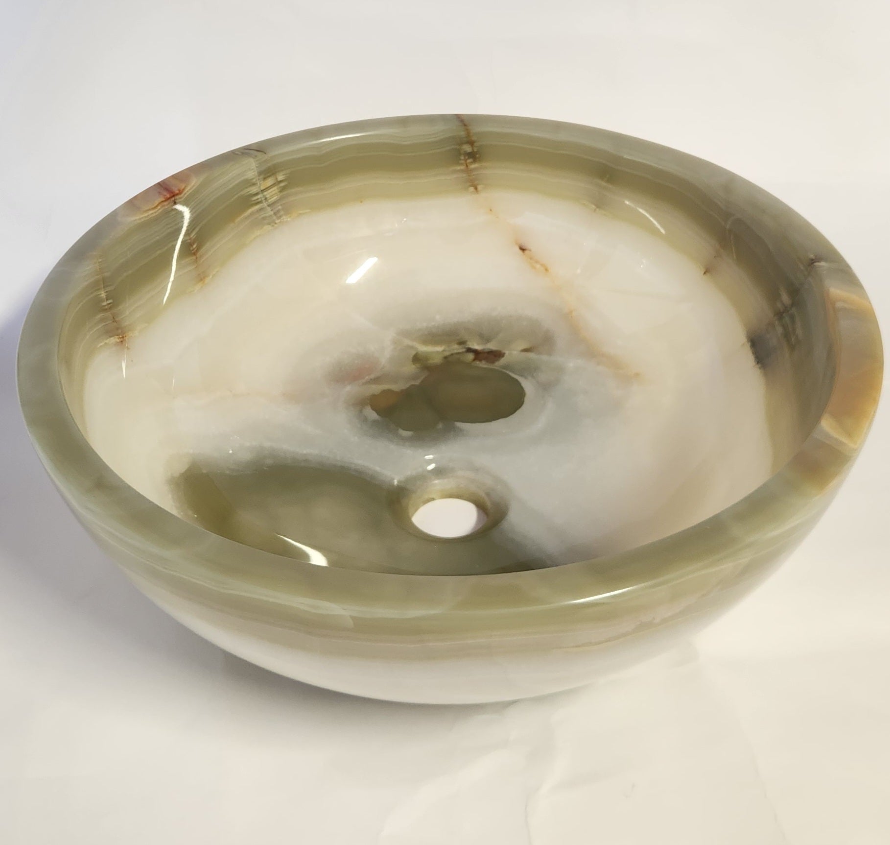 Light Green Onyx Round Basin Top Mount