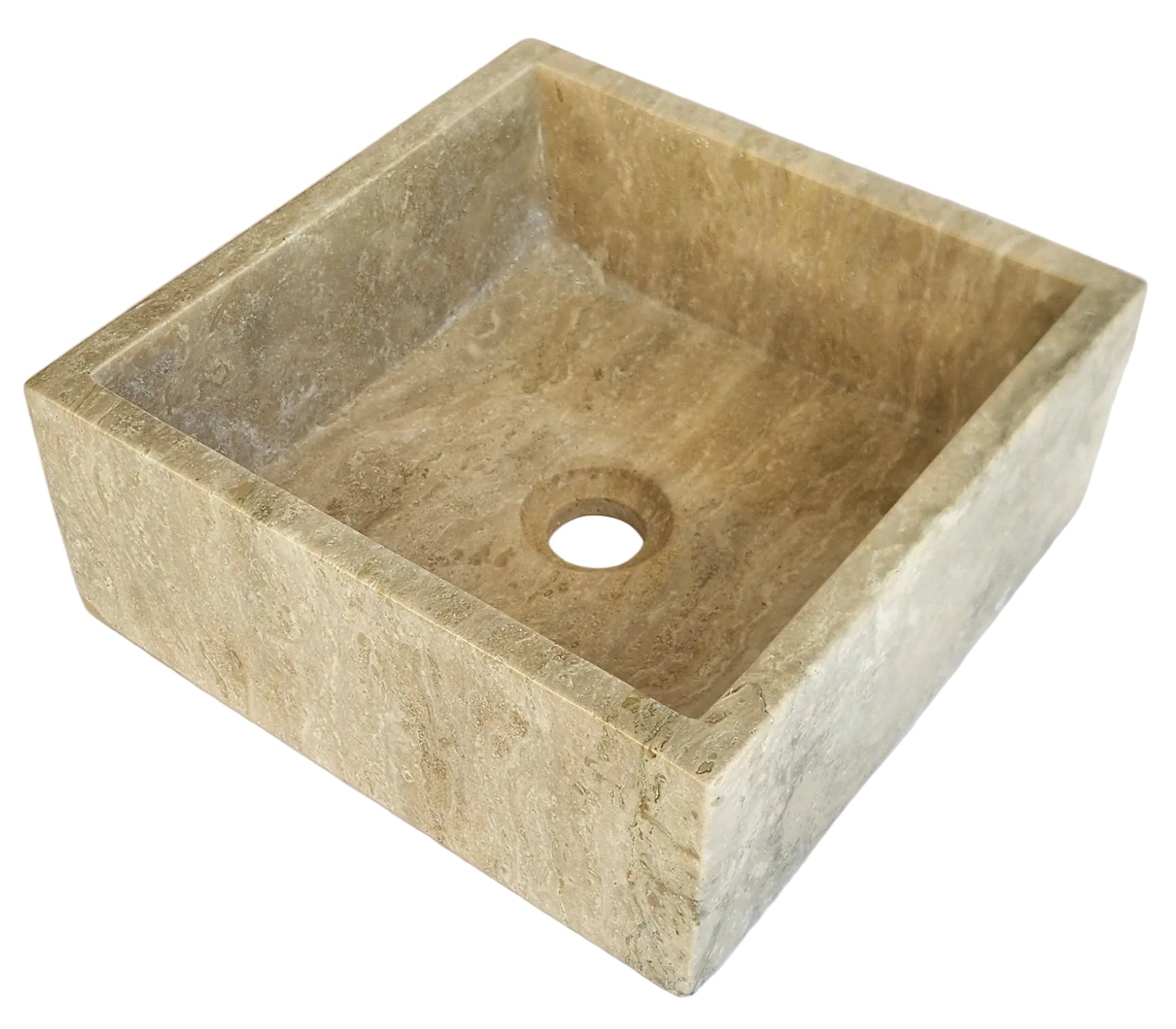 Square Travertine stone sink on a white background