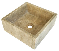Square Travertine stone sink on a white background