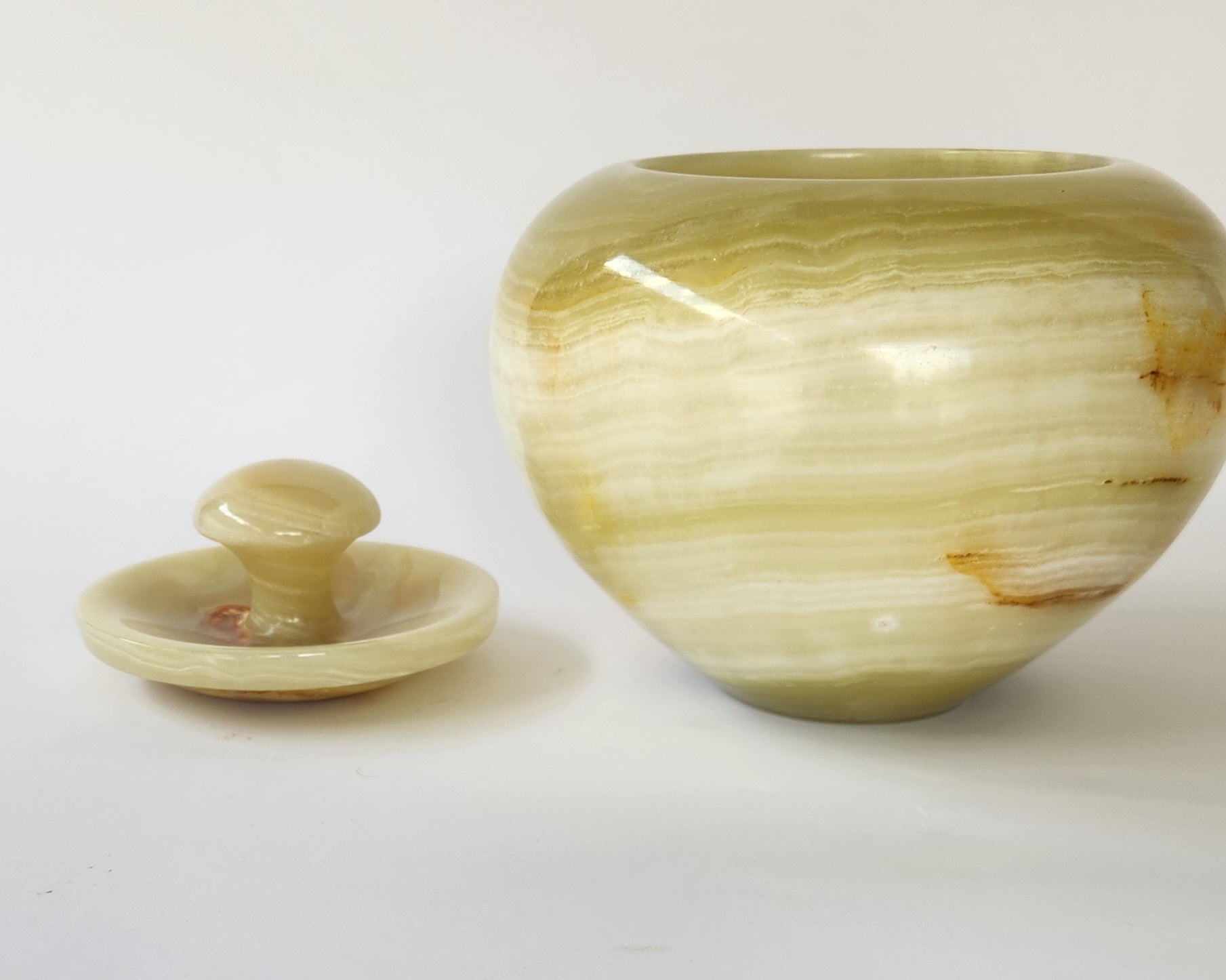 Hand-Carved Natural Green Onyx Lidded Vessel | Decorative Stone Jar