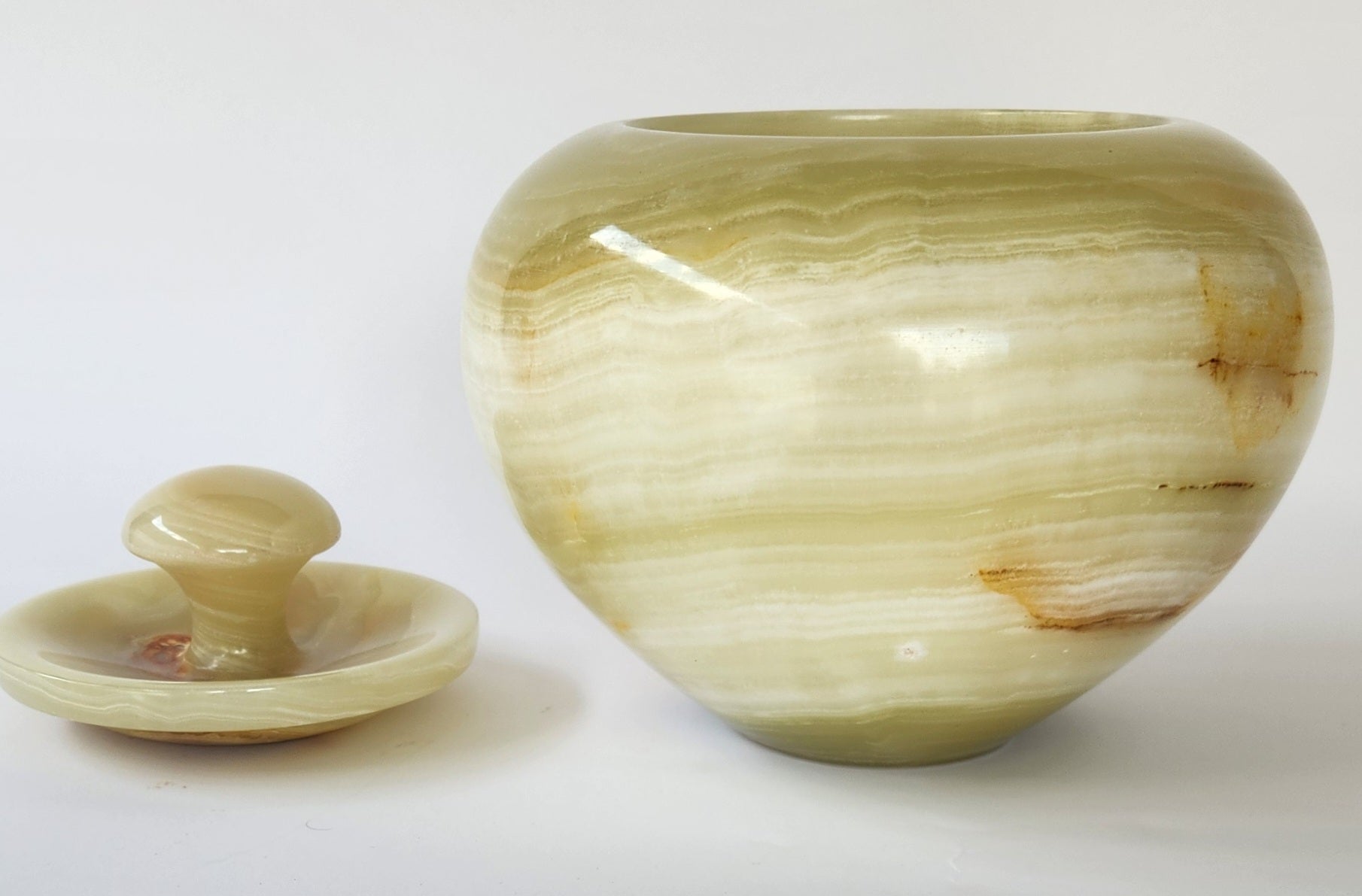 Hand-Carved Natural Green Onyx Lidded Vessel | Decorative Stone Jar