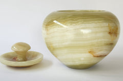 Hand-Carved Natural Green Onyx Lidded Vessel | Decorative Stone Jar