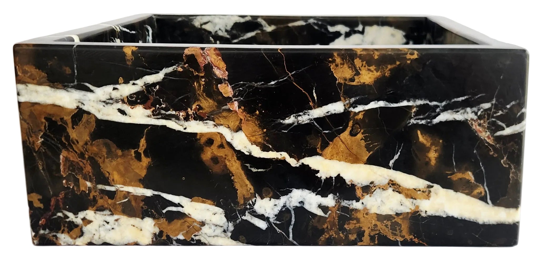 Black And Gold Marble Square Handmade Bathroom Basin