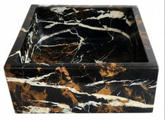 Black And Gold Marble Square Handmade Bathroom Basin