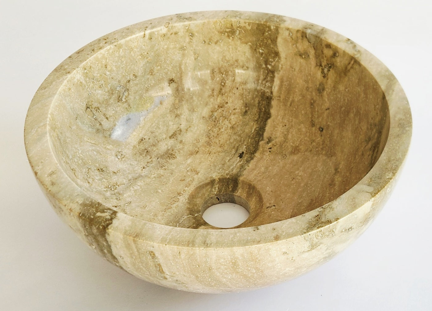 Handmade Round Travertine Vessel Sink – 40x40x14cm & 30x30x12.5cm