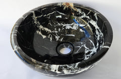 Natural Stone Marble Round Basin Counter Top Bathroom Sink In Black & Gold Marble