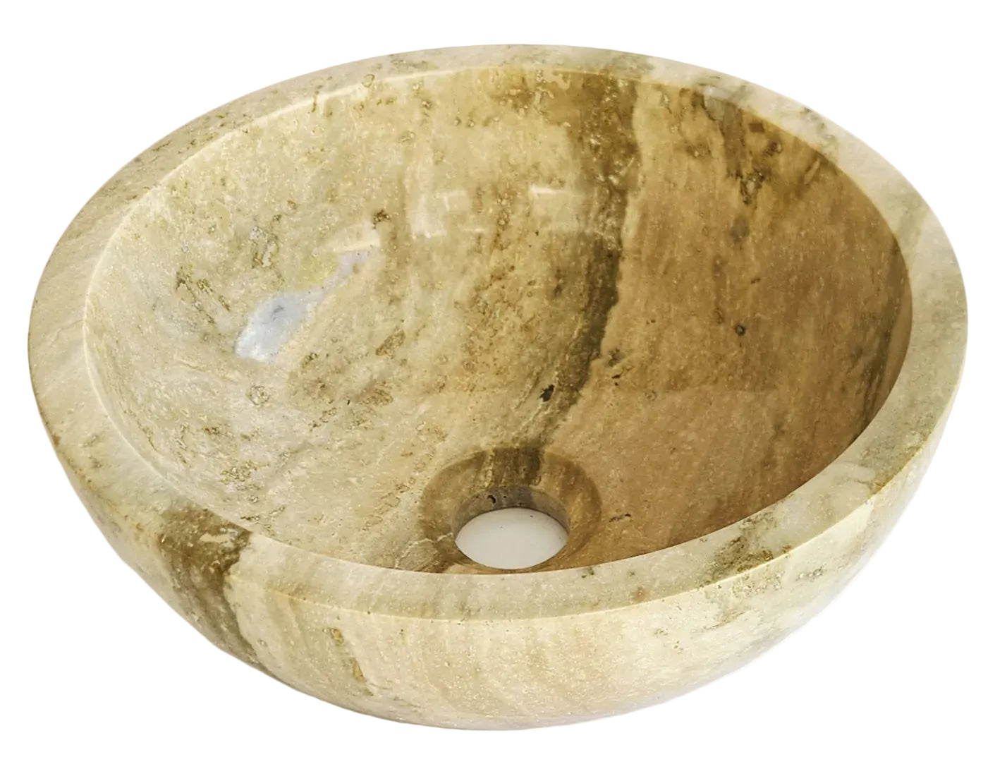 Travertine stone sink on a white marble