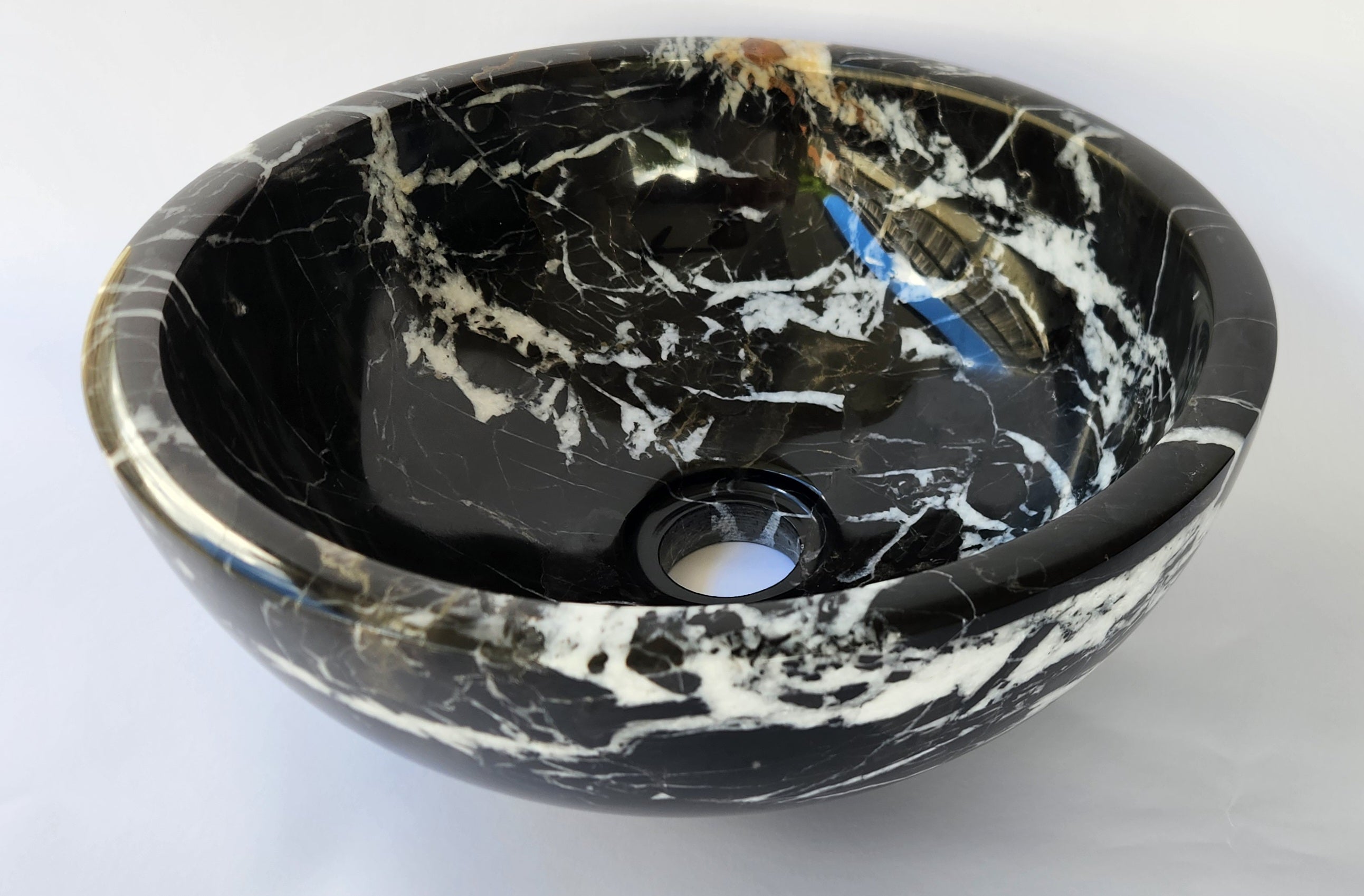 Natural Stone Marble Round Basin Counter Top Bathroom Sink In Black & Gold Marble