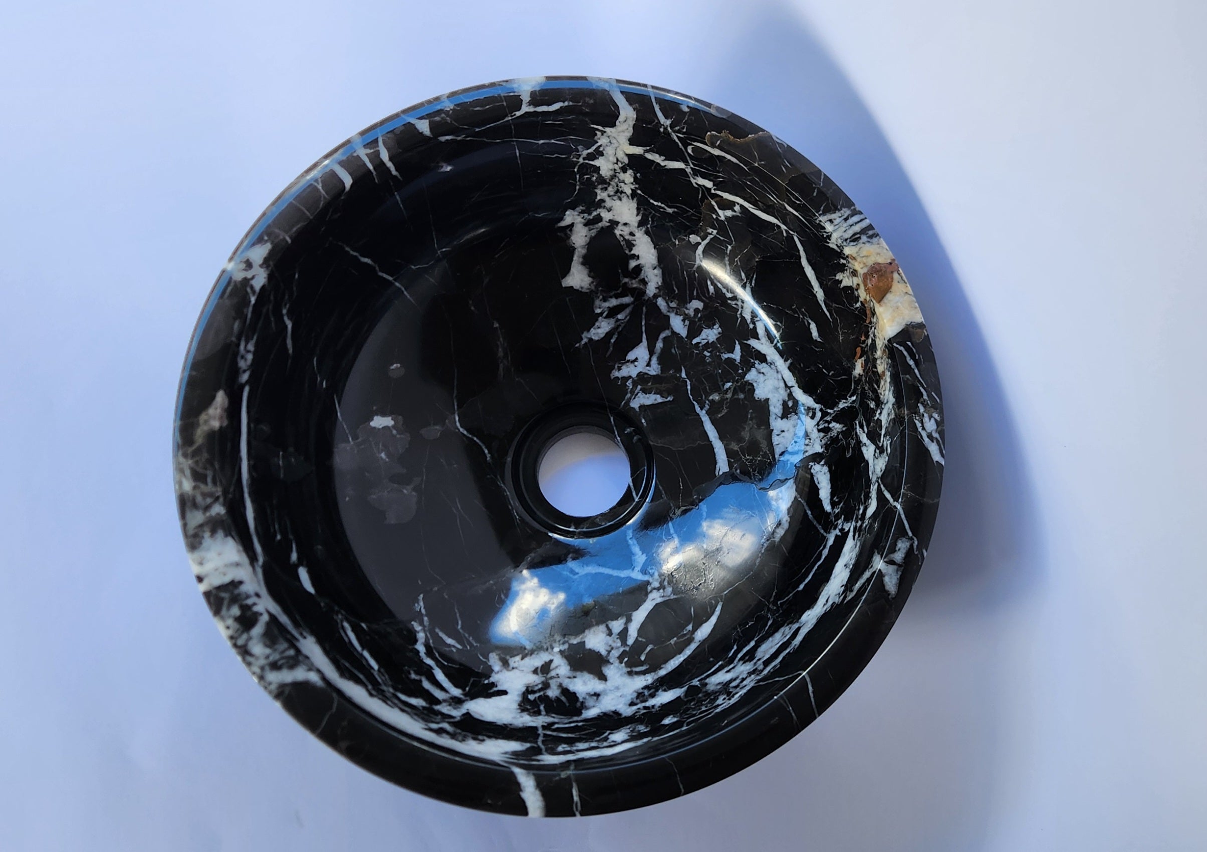 Natural Stone Marble Round Basin Counter Top Bathroom Sink In Black & Gold Marble