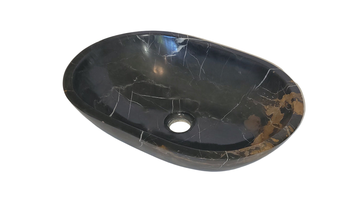 Black and Gold Marble Oval Basin